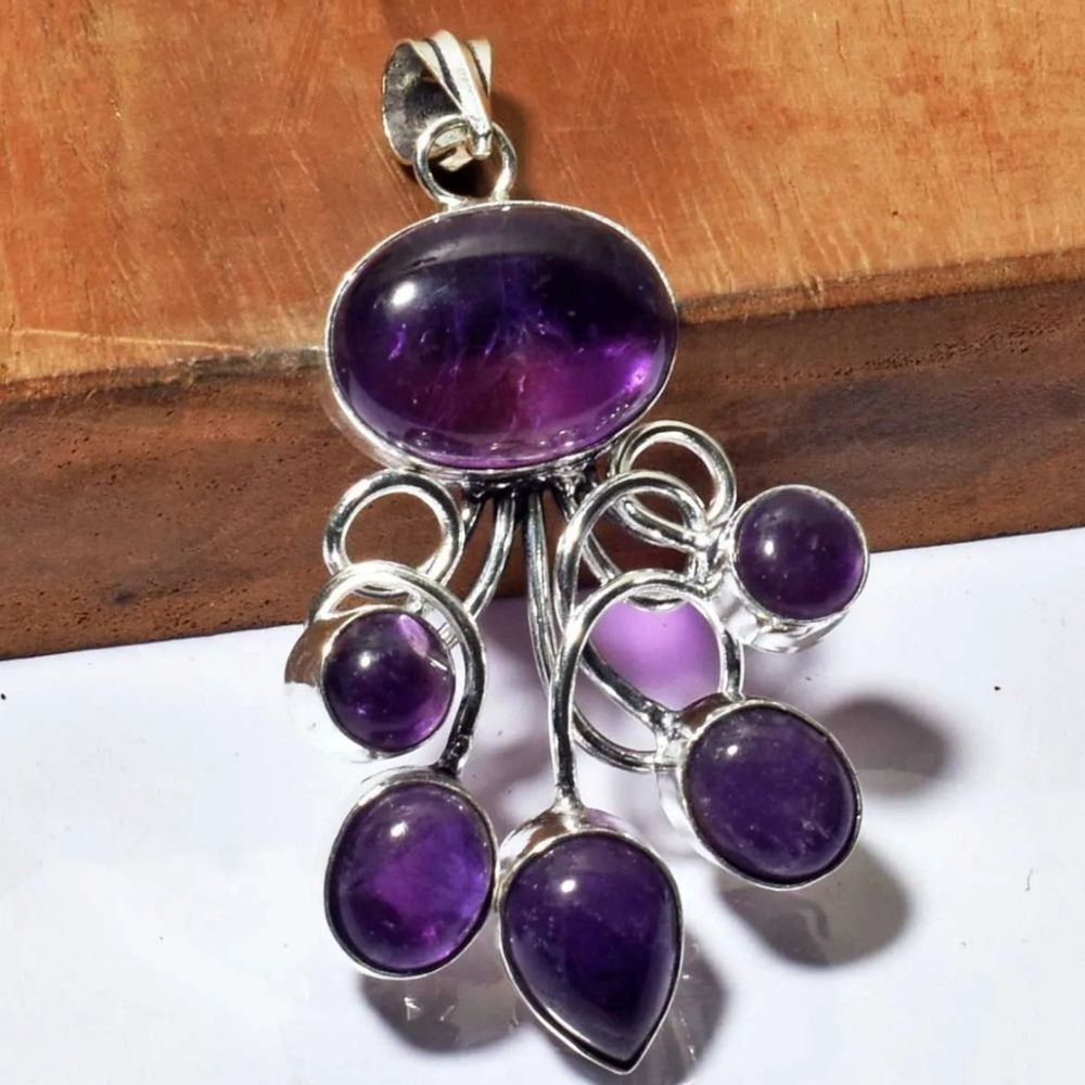 Boho Amethyst Ethnic Handmade Pendant 925 Silver Jewelry ~2.5"